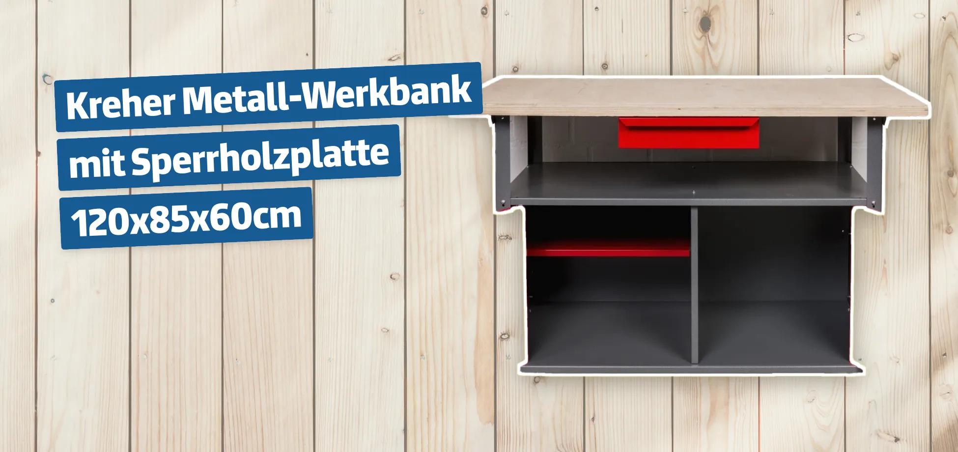 Kreher Metall-Werkbank mit Sperrholzplatte 120x85x60cm